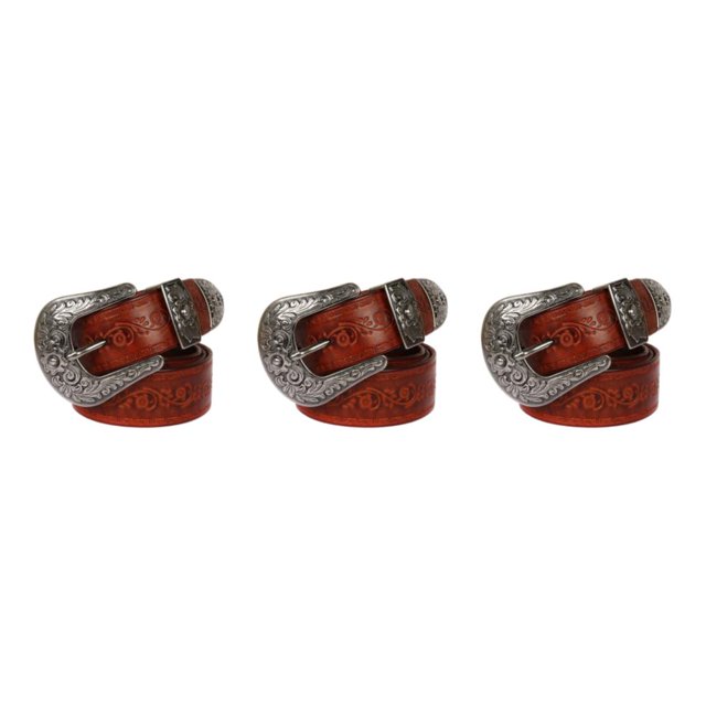 Ruiboury Embossed Pattern Belt With Fine Craftsmanship For Vintage And Western Looks Long Fashion Embossed Pattern Rivet Belt Long flower brown 125cm 3Set