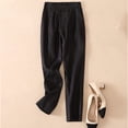thumbnail image 2 of Timegard Cotton Linen Pants for Women Elastic High Waisted Button Ruched Casual Trousers with Pockets, 2 of 5