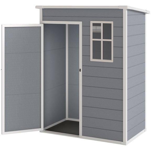 CoSoTower Remise de Jardin 5 x 3 Pi avec Plancher, Remise de Rangement Extérieure avec Porte Verrouillable, Fenêtre et Évent pour Cour Arrière, Patio, Gris