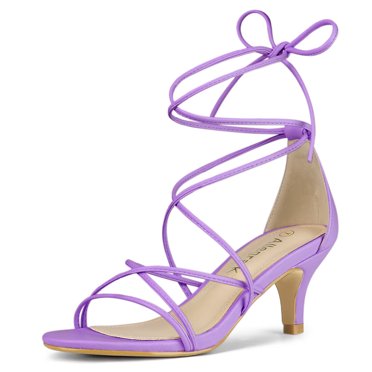 BLISSFUL STEP Women's Back to School Straps Kitten Heel Lace Up Sandals Purple 7
