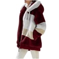 thumbnail image 3 of FAIWAD Women's Full Zip Fuzzy Fleece Hooded Coat Color Block Drawstring Fall Winter Warm Coat with Pockets, 3 of 5