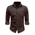 thumbnail image 4 of hotojiny Mens Corduroy Button down Shirts Shacket Vintage Textured Long Sleeve Jacket Lightweight Work Shirts with Pockets, 4 of 7