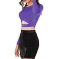 thumbnail image 4 of INSPIRE CHIC Women's Twist Long Sleeve Cut Out Front Glitter Cross Crop Tops, 4 of 5