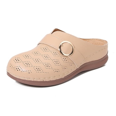 IUJSOY Mules à Enfiler pour Femmes Sabots à Bout Fermé avec Soutien de la Voûte Plantaire Sandales en Cuir Ajourées Chaussures