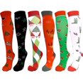 thumbnail image 1 of 6 Pair Graduated Compression Socks for Men and Women (Christmas #3, Small/Medium), 1 of 3