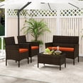 thumbnail image 3 of Patiojoy 4PCS Patio Rattan Wicker Furniture Set Sofa Chair Table Set W/ Orange Cushions, 3 of 9