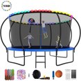 thumbnail image 1 of YORIN Trampoline pour Enfants de 7 à 8 Ans, Trampoline de 14 Pi pour Adultes avec Filet de Protection, Panier de Basketball, Échelle, Trampoline Récréatif Extérieur de 1400 Lb, Trampoline Robuste avec Lumière, Arroseur, Bas, 1 of 8