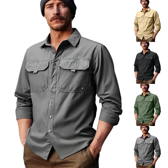Lovzfmll Men's Waterproof Shacket, Quick Dry Shirt Jacket, Lapel Collar Button Front, Elastic Outdoor, Fall Jackets for Men, Water Resistant Coat
