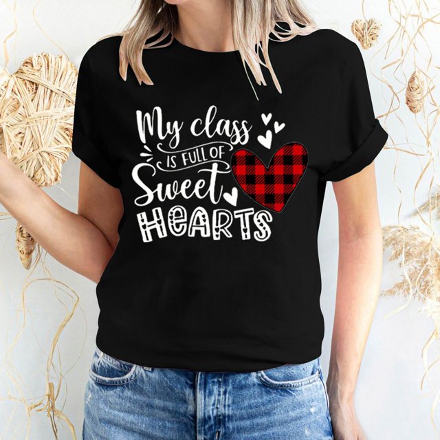 Pisexur Valentines Day T-shirt Top T-shirt à Manches Courtes Imprimé Amour de la Saint-Valentin pour Femmes Haut à Manches Courtes Col Rond Haut/chemise