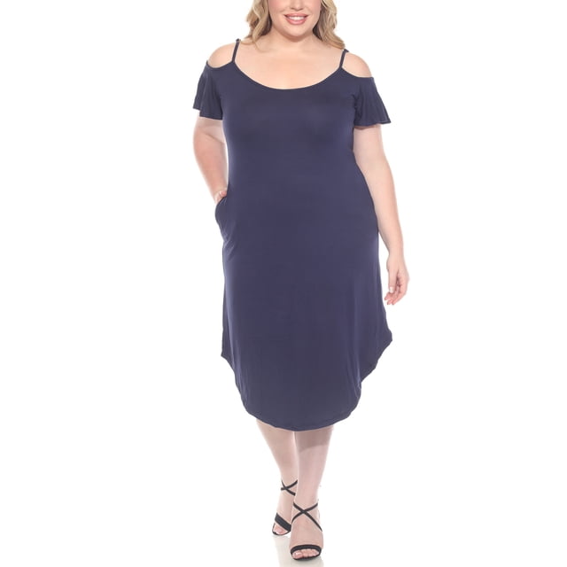 White Mark Robe Décontractée à Encolure Dégagée, Manches Volantées, Longueur Genou, pour Femmes Grande Taille, 1X-3X