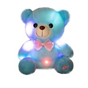 Blue Glowing Bear Plush Toy With Bow Tie Color Changing Feature
