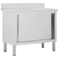 thumbnail image 1 of vidaXL Work Table with Sliding Doors 100x50x(95-97) cm Stainless Steel, 1 of 5