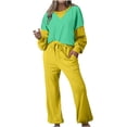 thumbnail image 1 of Posijego Survêtement pour Femmes 2 Pcs à Blocs de Couleur, Chandail à Col Rond, Chandails Molletonnés, Pantalons, Tenue de Détente, Ensemble de Sport, 1 of 7