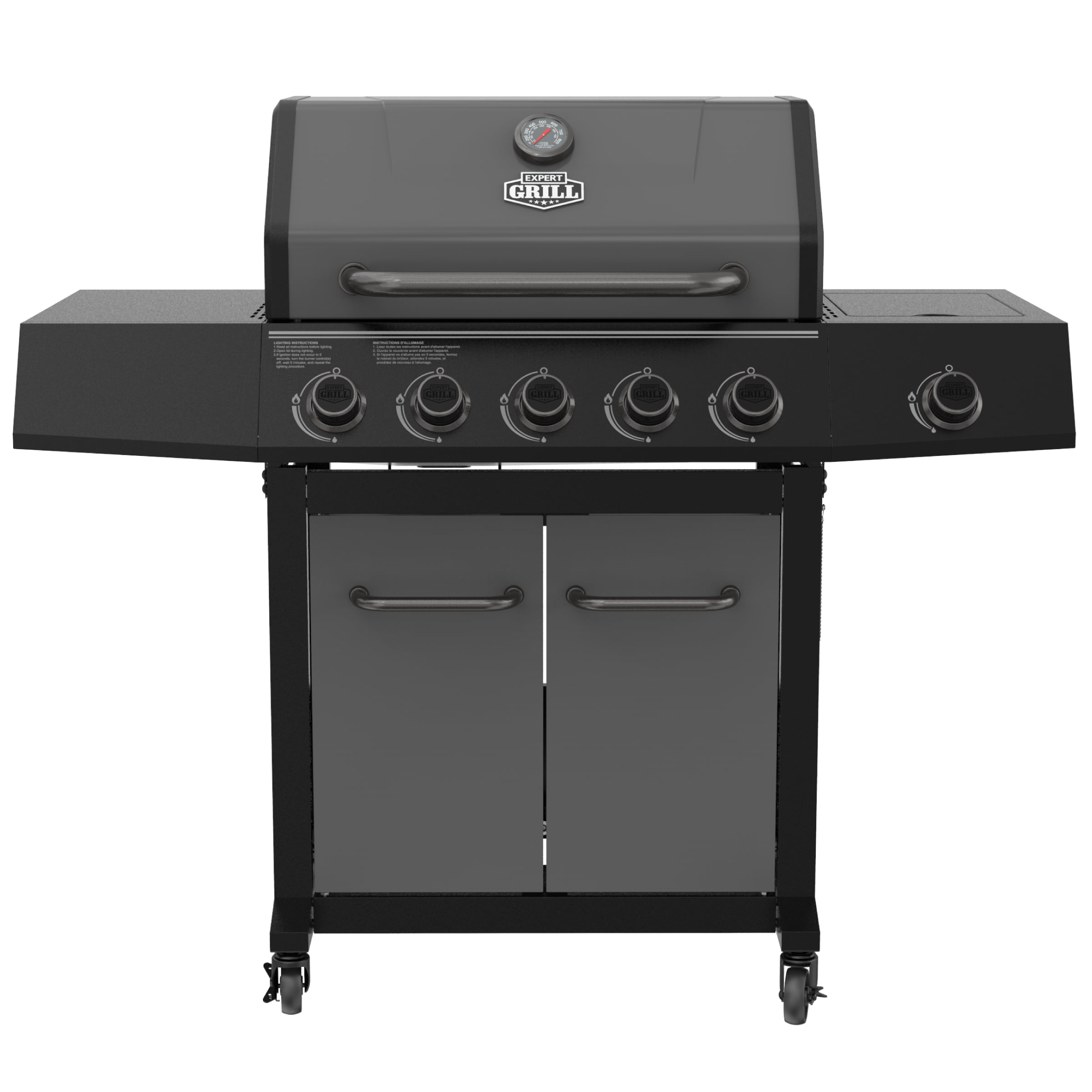 Expert Grill 5-Burner Gas BBQ Grill with Side Burner, Graphite