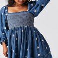 thumbnail image 3 of Robe Longue pour Femmes Manches Longues Col Carré Broderie Fleur Robe Évasée, 3 of 5