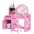 thumbnail image 1 of Qaba Coiffeuse pour Enfants avec Miroir Éclairé, Tabouret, Armoire, Tiroir, Rose, 1 of 10