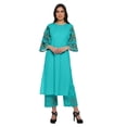 thumbnail image 1 of Moomaya Ensemble Kurta Ethnique Imprimé Palazzo à Col Rond en Coton Slub pour Femmes Grande Taille, 1 of 5