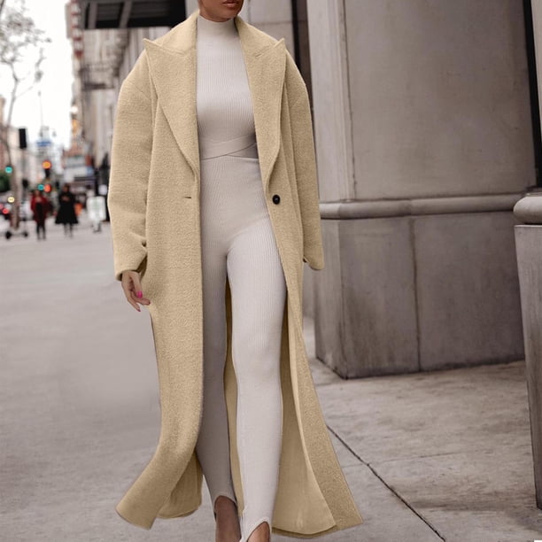 Besolor Women's Woolen Coat Long Sleeve Lapel Collar Open Front