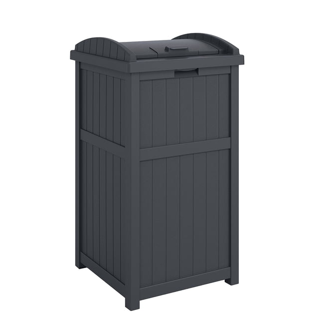 Suncast Cache-Poubelle, Bac à Déchets Extérieur en Résine Couleur Cyberespace, avec Couvercle à Loquet et Panneau à Lattes. Ce Bac à Ordures d'Une Capacité de 30–33 Gallons Est Fabriqué en Résine Résistante aux Intempéries, Mesure 17 Pouces de Large, 17 Pouces de Profond et 31,5 Pouces de Haut. Idéal pour les patios, les Jardins Ou le Bord de la Piscine, Il Contient en Toute Sécurité les Déchets, le Recyclage Ou les Débris de Cour Tout en s'Intègre Sans Trace aux Environnements Extérieurs.