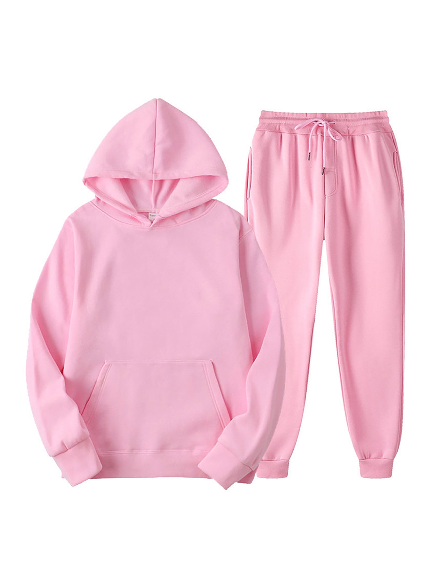 Innerwin Sweatshirts+Pant Outfits Two Pieces Men Tracksuit Set Sports 2 Pcs Fleece Jogger Sets Pink M