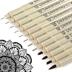 TFixol Sakura-Inspired Set de stylos à liner fin imperméable pour croquis, manga et design - 12-Piece avec encre pigmentaire archivale, 0,2-3mm taille de la ligne, encre noire