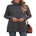 thumbnail image 3 of Haut à Col Roulé Côtelé pour Femmes - Chemise Basique à Manches Longues avec Fente Latérale, 3 of 5