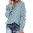 thumbnail image 1 of Vêtements de Mode pour Femmes Femmes Décontracté Mode Uni Ajouré Chandail à Enfiler Manches Longues Col Rond, 1 of 9