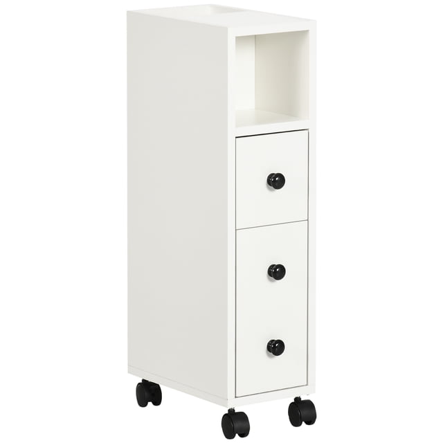kleankin Armoire de Salle de Bain Mince, Armoire de Rangement de Salle de Bain avec Roulettes