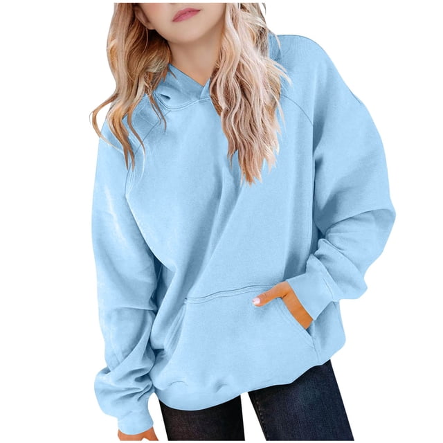 On Shoulder Top Children Solid Long Sleeve Hoodie Sports Casual
