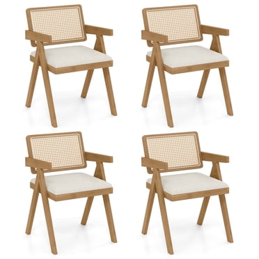 Costway Set of 4 Rattan Accent Chairs Dining Chairs Modern Living Room Chairs White