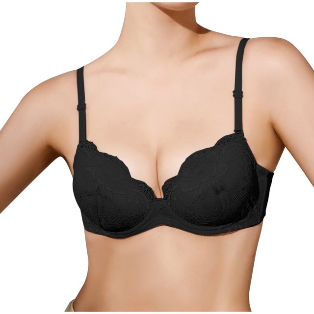 Plus Size Bras Women Full-Coverage Bra Feature V-Neck T-Shirt Bra Style W-1546 Black 34