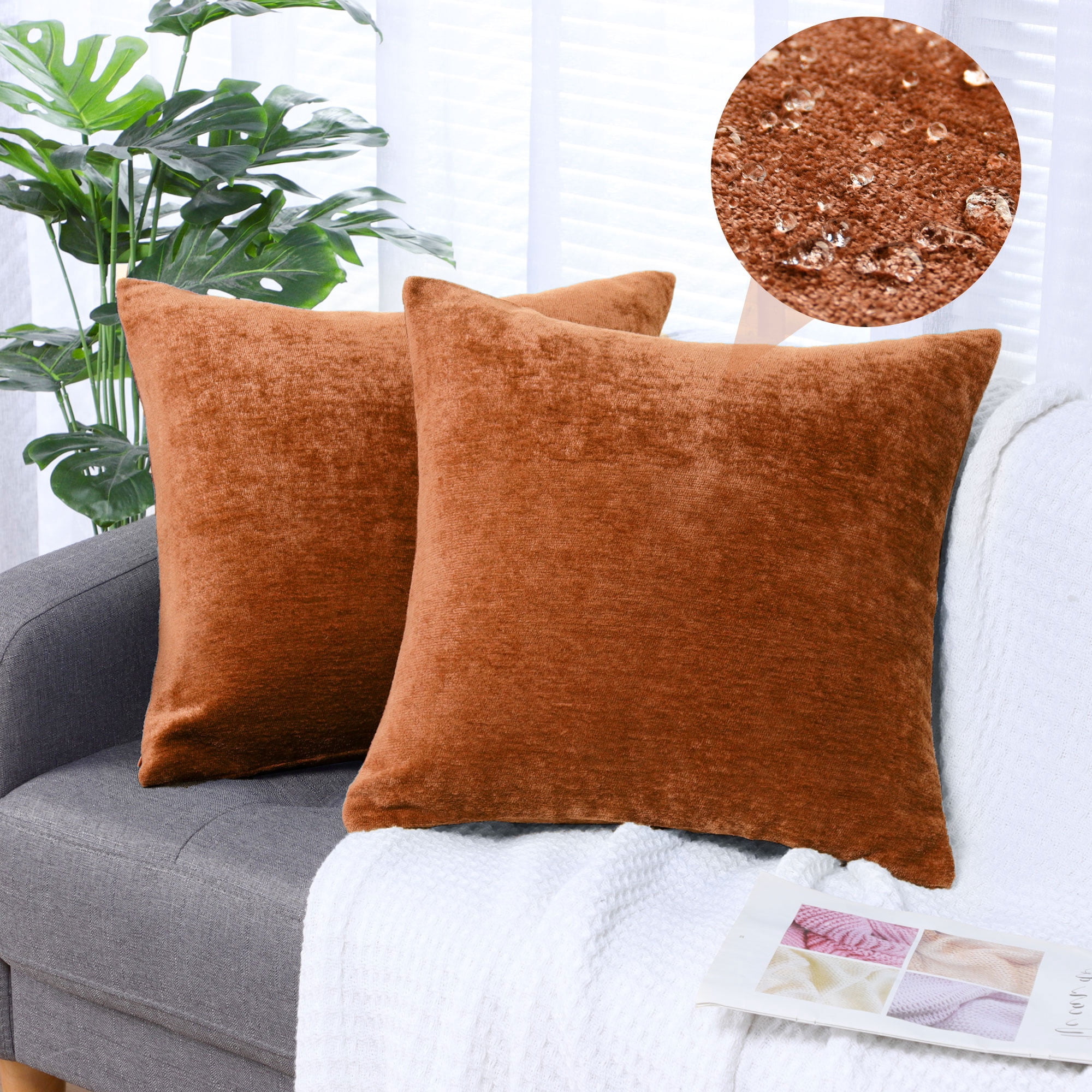 PiccoCasa Set of 2 Soft Water Repellent Throw Pillow Covers Burnt Orange 20x20 Inch