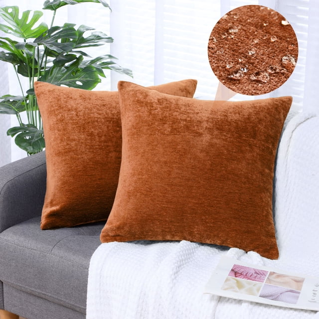 PiccoCasa Set of 2 Soft Water Repellent Throw Pillow Covers Burnt Orange 20x20 Inch