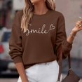 thumbnail image 4 of Chandails pour Femmes Automne Superposition Haut Col Rond Chandail à Rayures Manches Longues Hauts Décontractés Tenue de Détente Confortable Chandail de Sport Femme Coffee L, 4 of 7