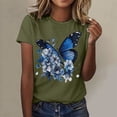 thumbnail image 2 of Hauts d'Été pour Femmes T-Shirt Imprimé à Col Rond Manches Courtes Sport Décontracté Surdimensionné Vert Armée S, 2 of 4