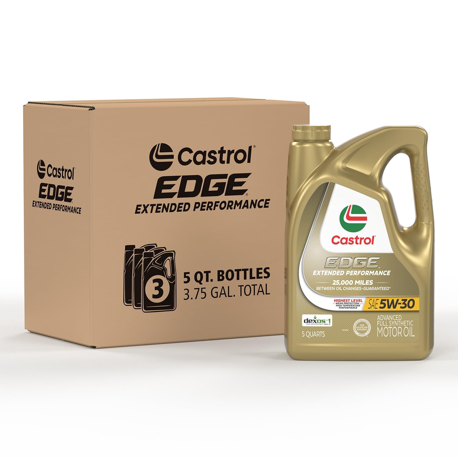 Castrol EDGE Extended Performance 5W-30 Advanced Full Synthetic Motor Oil 5 Quarts Pack of 3