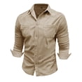 thumbnail image 4 of hotojiny Mens Corduroy Button down Shirts Shacket Vintage Textured Long Sleeve Jacket Lightweight Work Shirts with Pockets, 4 of 7