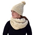 thumbnail image 1 of Peach Couture Thick Cable Knit Faux Fur Plush Double Layer Hat Infinity Scarf Set, 1 of 1