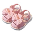 thumbnail image 1 of Girls PVC Sandals Bowknot Rhinestone Snap Fastener Close Toe Hollow out Soft Sole Non Slip Comfortable Breathable Washable Lightweight Beach Summer Water Shoes for 0-3 Years Pink, 1 of 9