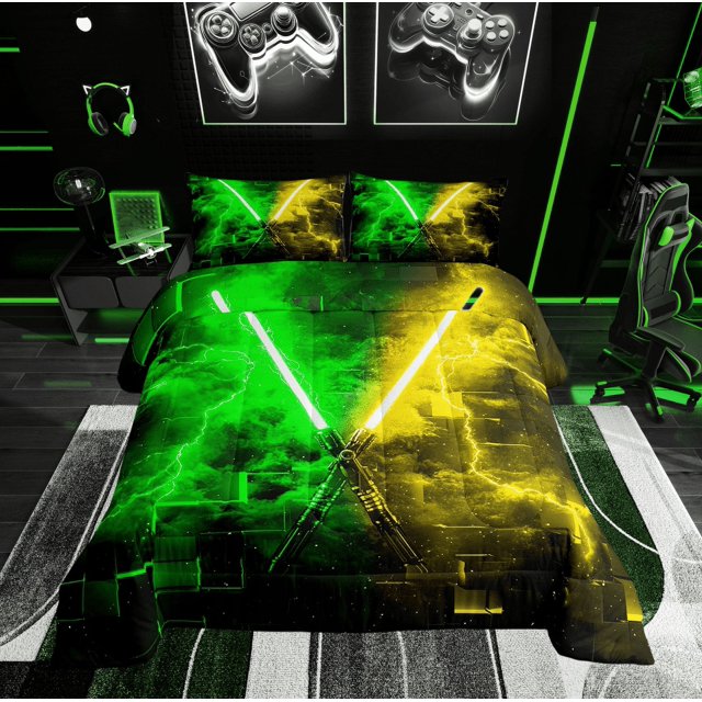 Erosebridal Ensembles de Literie Gaming Lightsaber Simple avec Couette, Insert de Couette Néon Lightning, Décor Mode Moderne, Réversible