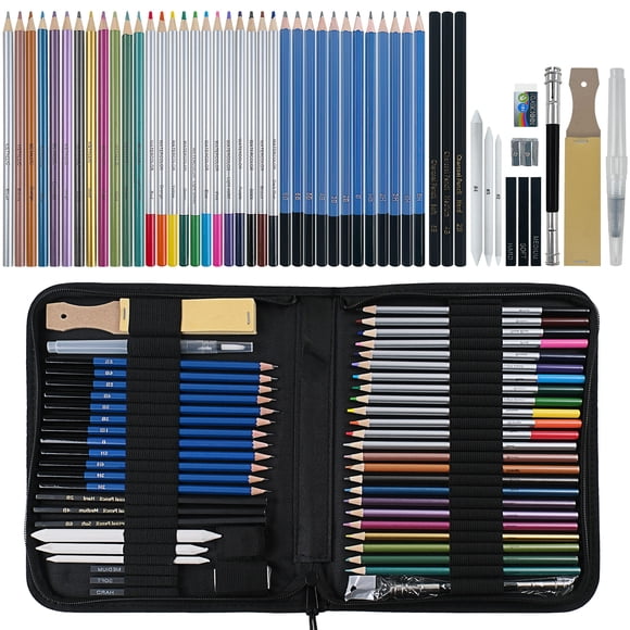 KINSPORY 50 pack Art Sets, Colored Sketching Pencil Drawing Kit, Art Supplies in Zipper Case for Artist Beginners Kids Adults