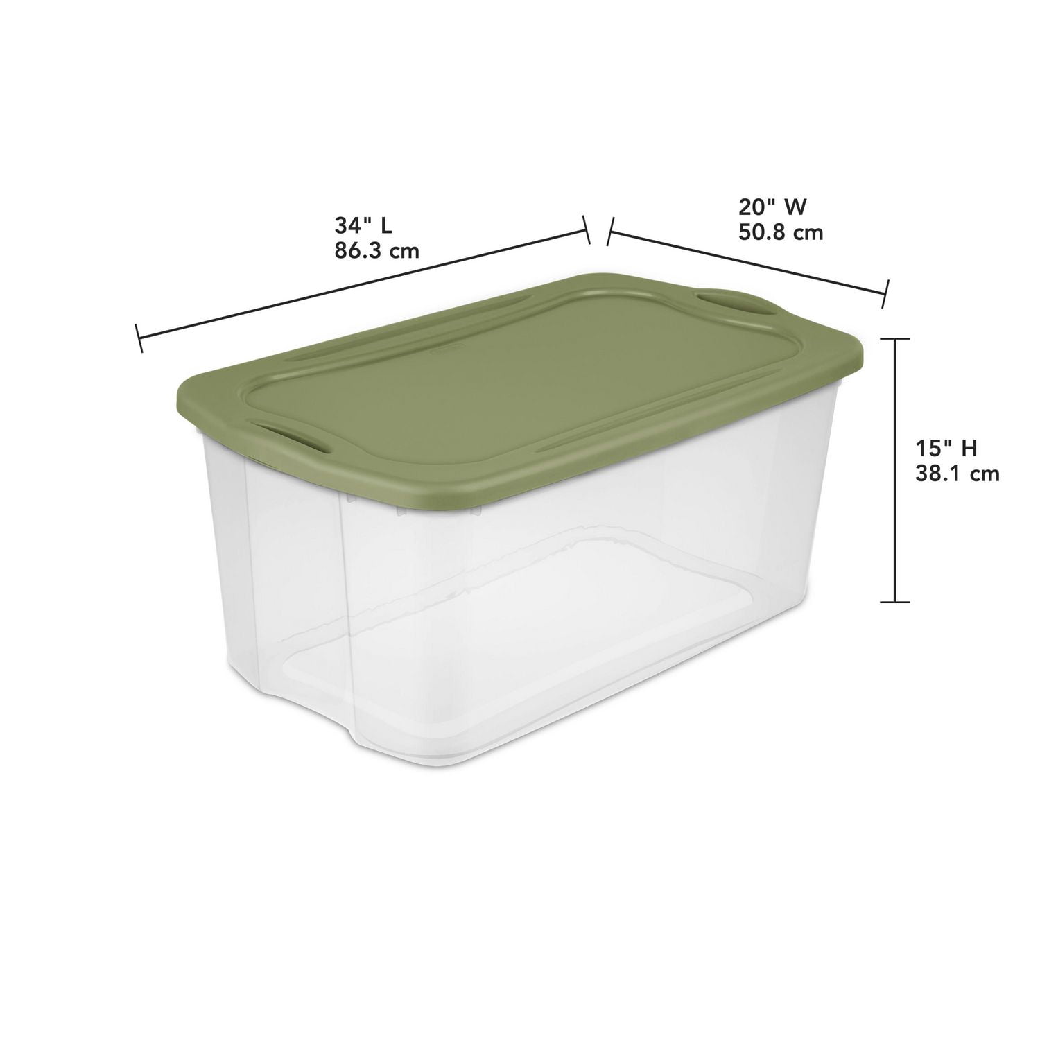 Sterilite 114 Liter EZ Carry, Extra Large Clear Plastic Storage Bin with Full-Grip Handles and Green Lid