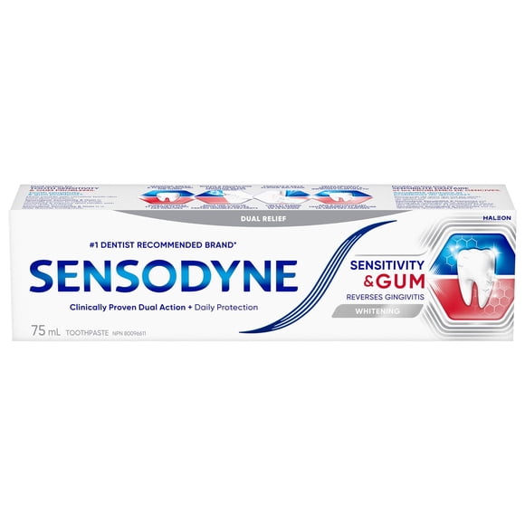 Sensodyne sensitive toothpaste for relief from sensitive teeth & improved gum health, fluoride toothpaste, whitening 75ml