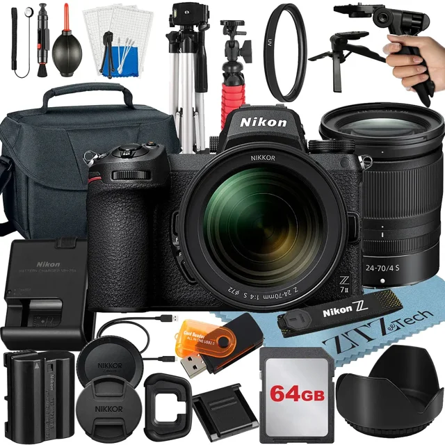 Nikon Z7 II Mirrorless Camera with NIKKOR Z 24-70mm f/4 S Lens, 64GB Memory Card, Backpack, Flash, Tripod and ZeeTech Accessory Bundle