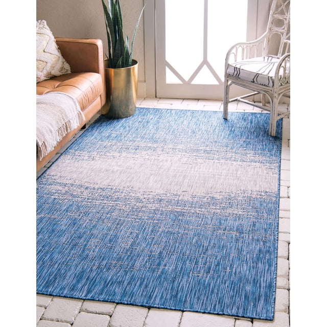 Unique Loom Moderne Collection Dégradé Dégradé Transitionnel Tapis d'Intérieur et d'Extérieur, 7 x 10 Pieds, Bleu/gris
