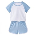 thumbnail image 1 of MKOSPLRT Workout Sets for Kid 12M-11Y Color Block Running Outfits Short Sleeve Raglan Shirts Drawstring Waist Track Shorts Sports Outfits, 1 of 4