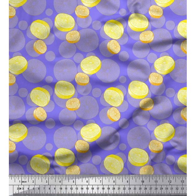 Soimoi Purple Cotton Cambric Fabric Lemon Slice Vegetable Print Fabric by the Yard 42 Inch Wide