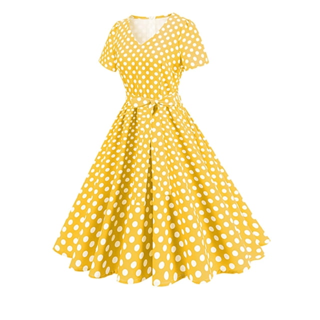 Ovzne Robes d'Été pour Femmes Robe pour Femme Robe en Maille à Manches Courtes Brodée Rétro Robe Gâteau Robe à Manches Courtes Robe pour Femmes Liquidation