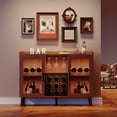 thumbnail image 3 of Modern Wooden Wine Bar Cabinet with LED Lighting, Wine Racks, Glass Holders, Glass Doors, Freestanding Sideboard Storage for Living Room, Kitchen, Dining Room, 3 of 6