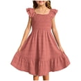 thumbnail image 1 of MIASHUI Robes pour Filles à Manches Volantées, Robe d'Été Trapèze Décontractée, Robe Évasée d'Été, Rouge Brique, 5-6 Ans, 1 of 8